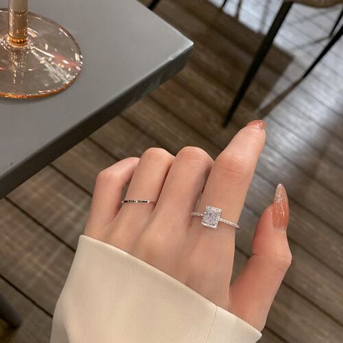 Classic Moissanite Wedding Engagement Square Lucky Ring for