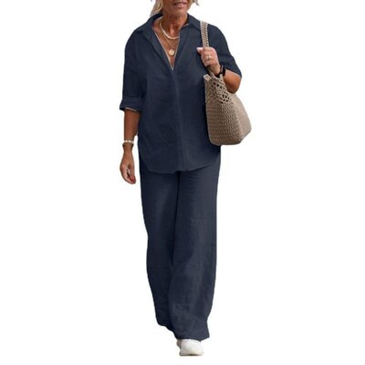 Womens two womens collar long sleeved shirt season pants