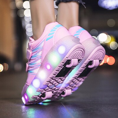 Roller Skates 2 Wheels Shoes Glowing Lighted Led Children Bo