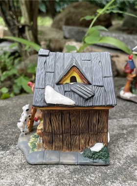 树下盒 复古做旧欧洲乡村风手绘陶瓷房子微缩场景摆件工艺装饰品