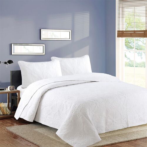 Simple Plain Quilted Quilt Three-piece Bed ver tton Embroide