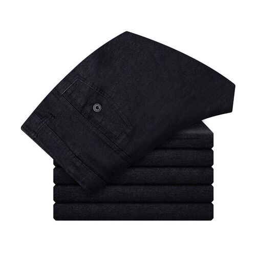 Jeans Mens High Waist Straight Loose Elastic Middle-aged Lo