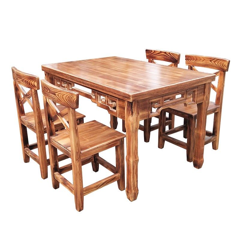 实木中式仿古雕花碳化八仙桌饭店火锅餐桌椅餐厅面馆农家乐长方桌,住宅家具,板木餐桌,淘宝优惠券,粉丝福利购,淘宝优惠卷