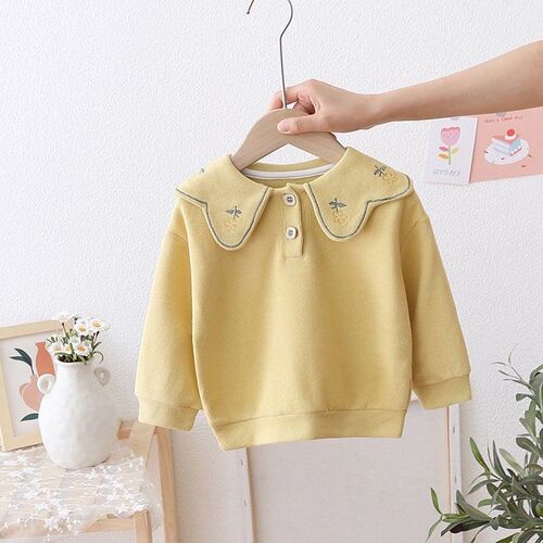Girls Sweat Small Flower Embroidered Autumn New 1-year-old