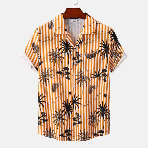 Hawaiian Mens Shirt Beach Coconut ree Print Short Sleeve Me