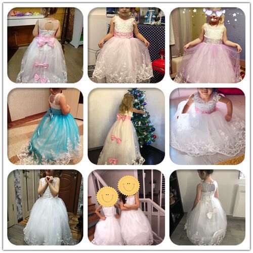 Tailing Girls Christmas Dress Costume White Bridesmaid Kids