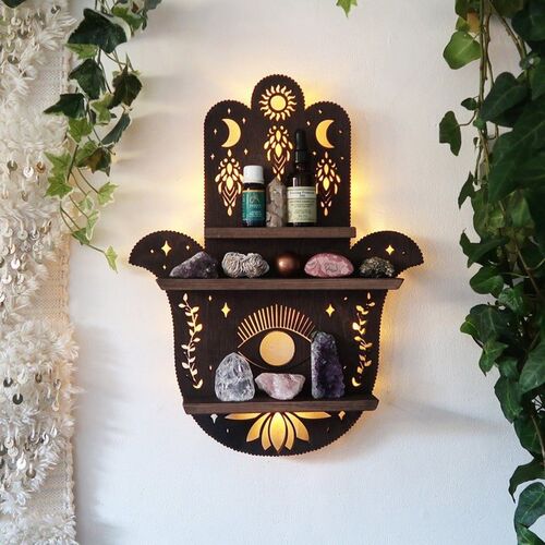 Luna Moth Lamp Crystal Shelf Oil Storage Rack Butterfly Wood
