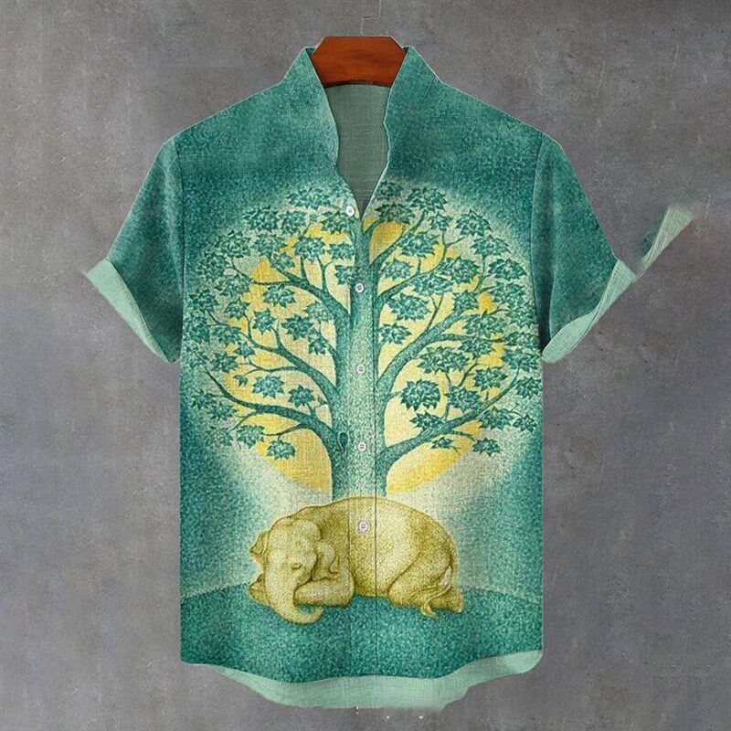 Fashionable and luxurious Hawaiian shirt with tropical - 实物图