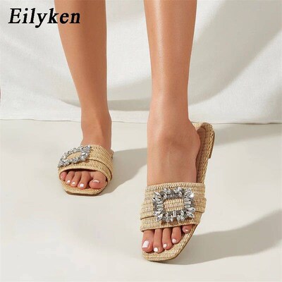 Eilyken Summer Glitter Rhinestone Women Slippers Bright Diam
