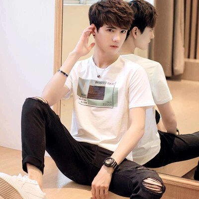 Summer Mens ort-sleeved T-irt Teenagers Round Neck Half-sle