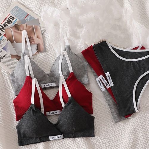 Women Cotton Seamless Bra Set Low Waist Panties Nonwire Bral