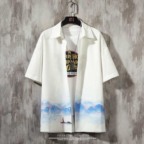 7XL-M Summer New Ice Silk Shirt Mens Loose Short-sleeved Ha