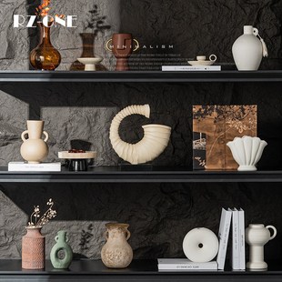 高级感复古组合软装饰品摆件中古玄关客厅餐厅侘寂风壁龛陶瓷摆饰