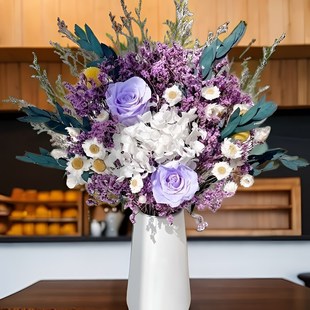 永生玫瑰尤加利干花花束高级感真花绣球满天星水晶草桌面装饰摆件