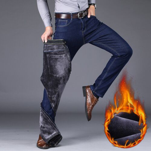 Winter New Mens Warm Slim Fit Jeans Business Fashion T