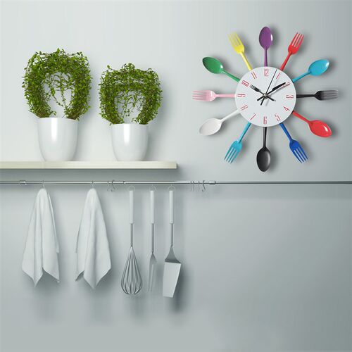 Cutlery Metal Kitchen Wall Clock Spoon Fork Creative Quartz