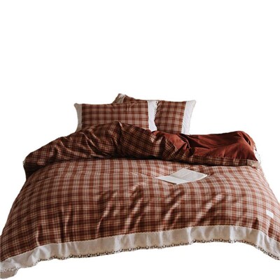 Warm Girly Cotton Yarn-dyed Plaid Brushed Four-piece Set, La