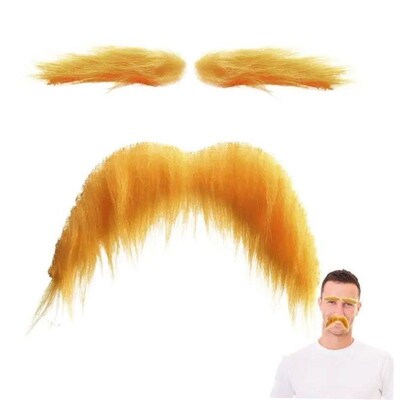 Yellow Mustache and Eyebrows Artificial Beard Fake Eyebrow F
