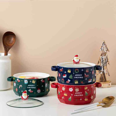 Christmas tant noodle bowl with lid ceramic pot drama home s
