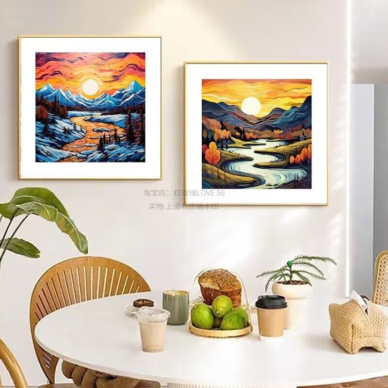客厅沙发背景装饰画奶油风格卧室床头正方形日出风景餐厅墙壁挂画,家居饰品,现代装饰画,淘宝优惠券,粉丝福利购,淘宝优惠卷