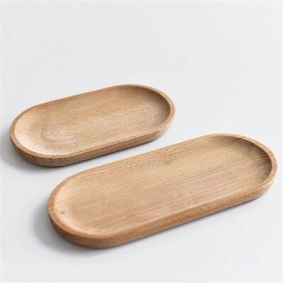 Japanese Style Food Oval Plate Wooden Serving Tray Tea Cup