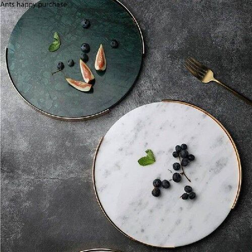 Natural Marble Tray Iron Round Storage Tray Home Decorative
