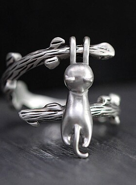 Japanese Style Cute Cat Ring for Men Women Simplicity Silver