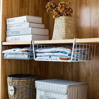 Kitchen cabinet shelf under-hanging basket, wardrobe storage