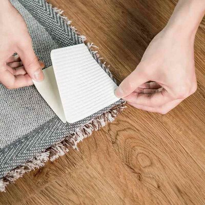 4Pcs Rug Gripper Non Slip Washable Carpet Tape 10*10CM Rug P