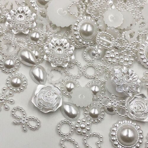 100pcs white ABS Resin Half Round flower Bow Alien Pearls Fo