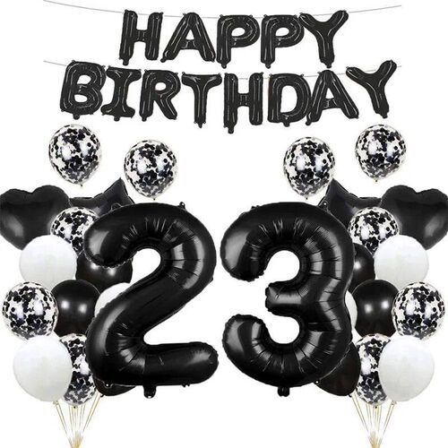 Black Happy Birthday Number Foil Balloons Adult Kids Party D