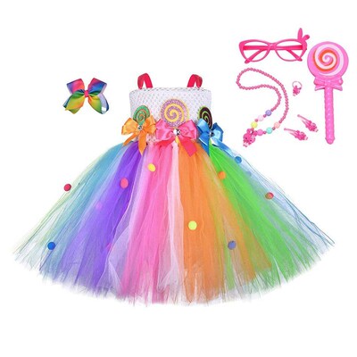 Rainbow Candy Princess Dress Baby Girls Ball Gown Lollipop C