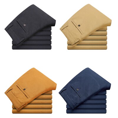Mens Pants Cotton Casual  Stretch Male Trousers Long Straigh