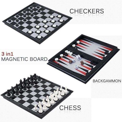 Magnetic Chess Backgammon Checkers Set Foldable Chess Board