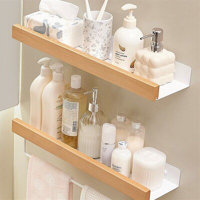 wood Bathroom Storage Shelves,Wooden bathroom Rack Wall-Mou