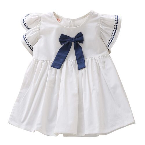 Girls Dress Summer New Childrens Cute Bow A- line Dress Chi