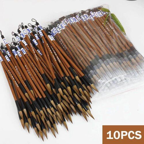10PCS Bamboo Calligraphy Brush Pen Wool Chinese Calligraphy