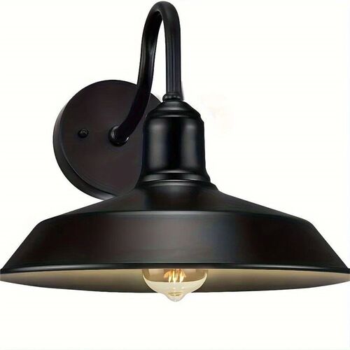 Vintage Gooseneck Barn Wall Lamp - Matte Black, Outdoor Wall