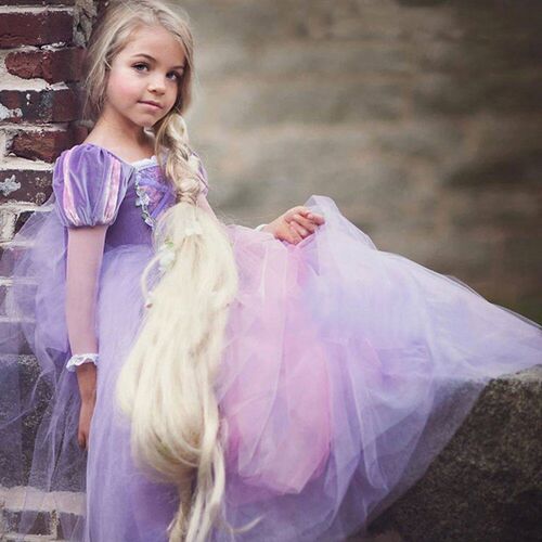 High Quality Girl Rapunzel Wig + Princess Dress Halloween