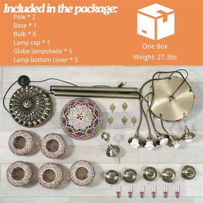 Turkish Lamp, Mosaic Globe Floor Feature, Upgraded Lampshade