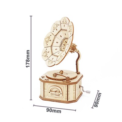Phonograph Wooden Music Box DIY Mechanism Assembly Model Bui