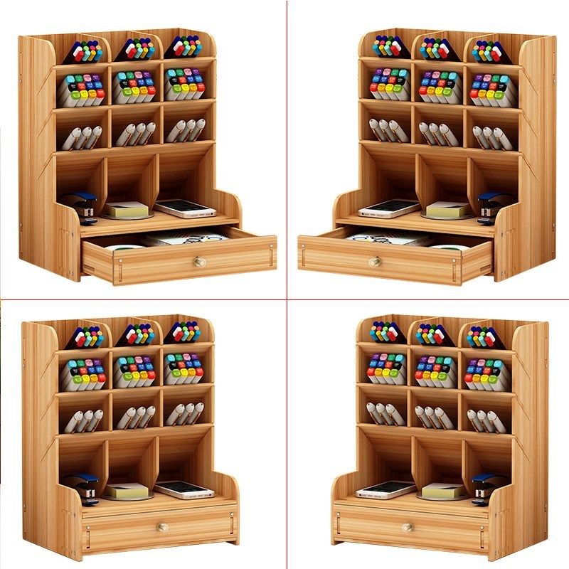 Wooden Multi-function Desktop Pen Holde 5 Layer Desk Organiz - 实物图