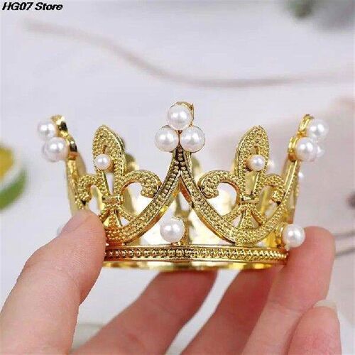 New1PC Mini Crown Cake Topper Romantic Pearl Garland Happy