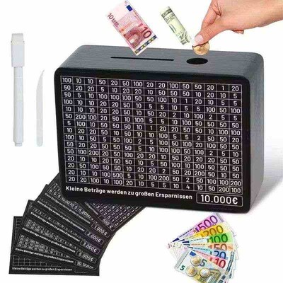 Black Wooden Piggy Bank with Counter, Save Money Box, Coin B