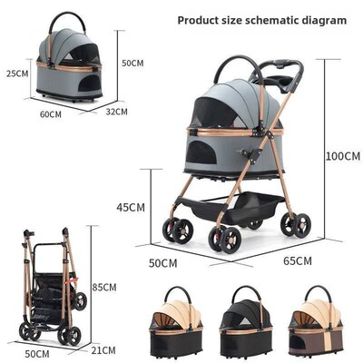 3 in 1 Folding Pet Stroller Detachable Carrier Easy Lock Can