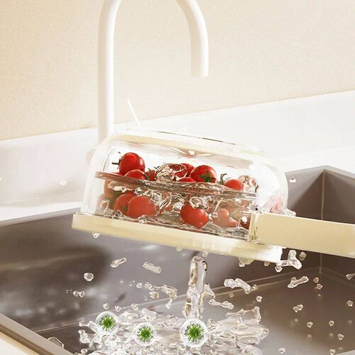 Fruit Drain Basket with Lid Vegetable Washing Bowl Foldable