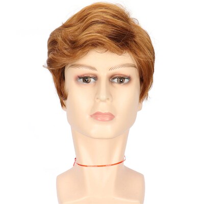 Fashion Mens Wig Light Brown Fluffy Short Hair Chemical Fib