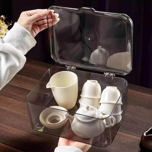 Dust-proof transparent tea set storage box with lid, suitabl