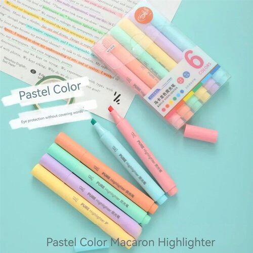 6Pcs/set Pastel Color Macaron Highlighter Pen Marker Pens Fl