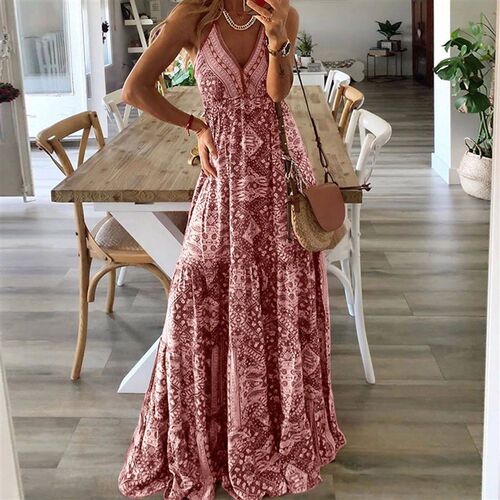 Women Bohemian Beach Long Dresses Elegant Spaghetti Strap